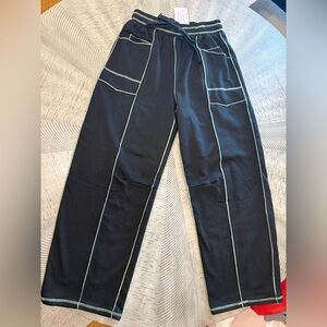 Stylish Black Sweatpants with Green Stitching